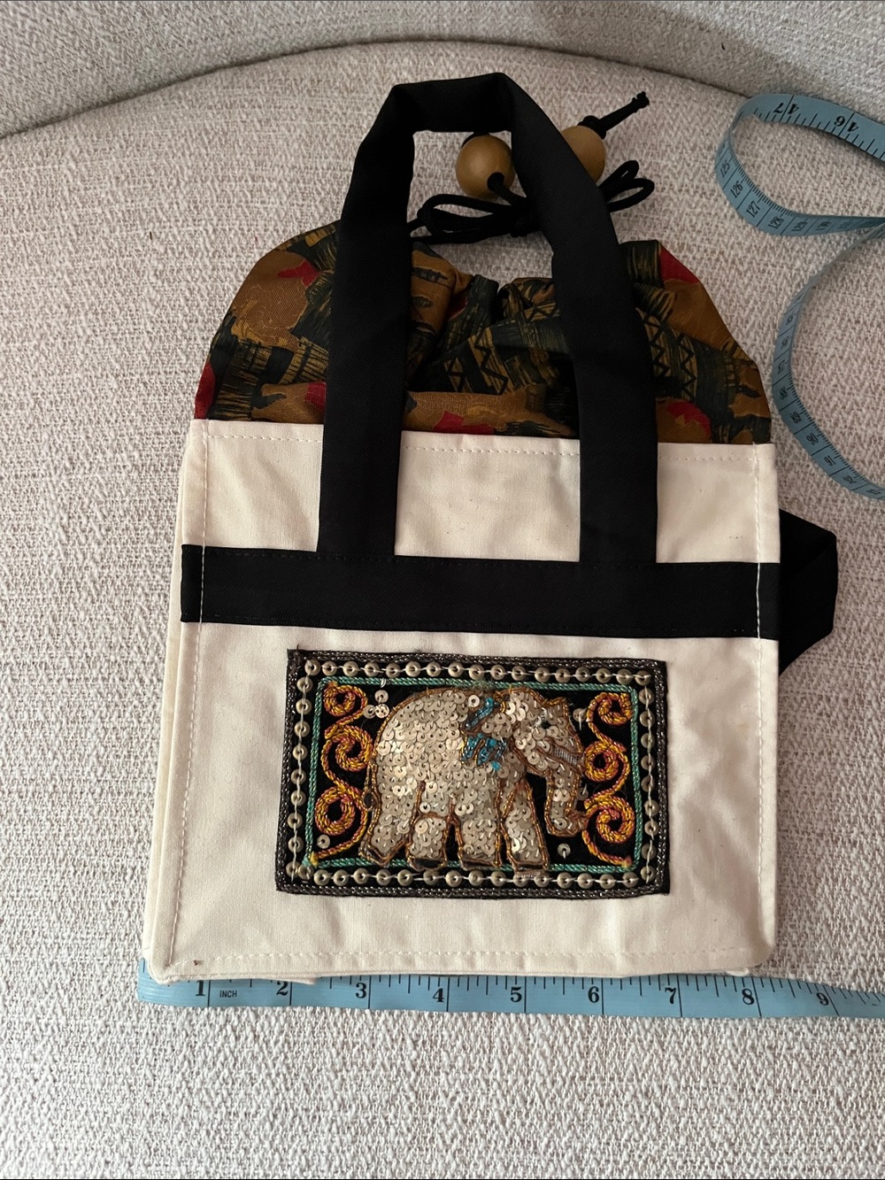 Canvas Sequined Elephant Tote. Vintage, new never been used.